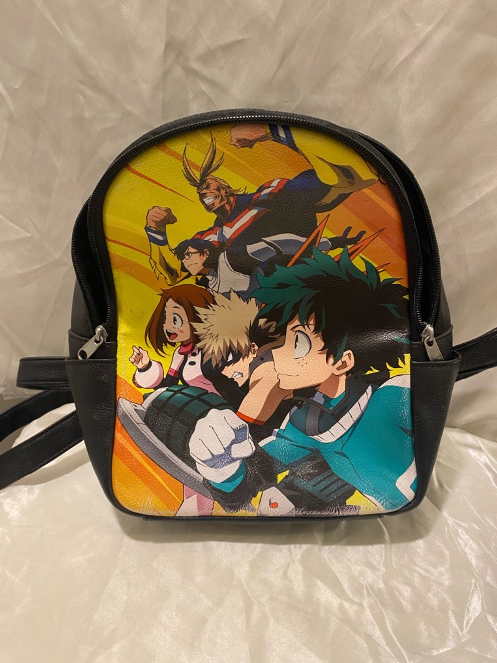 Anime Print Mini Backpack in Yellow and Black
